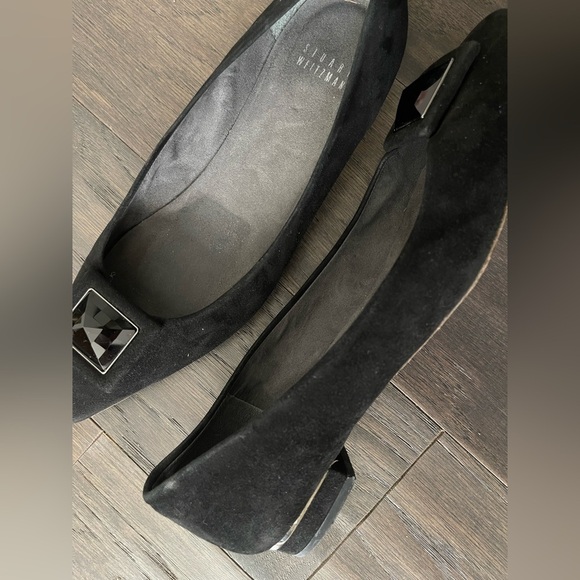 STUART WEITZMAN BLACK BEGET RHINESTONE SLIP ON FLAT PUMP LOW HEELS Size 8 - Picture 2 of 6